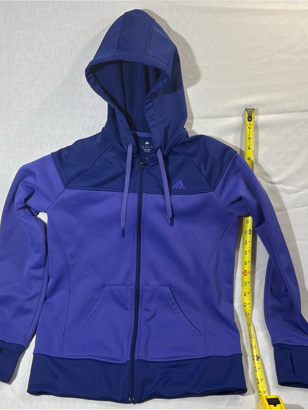 Adidas Climawarm Full Zip Fleece Jacket Hoodie Women's Size M Purple Thumb Loops